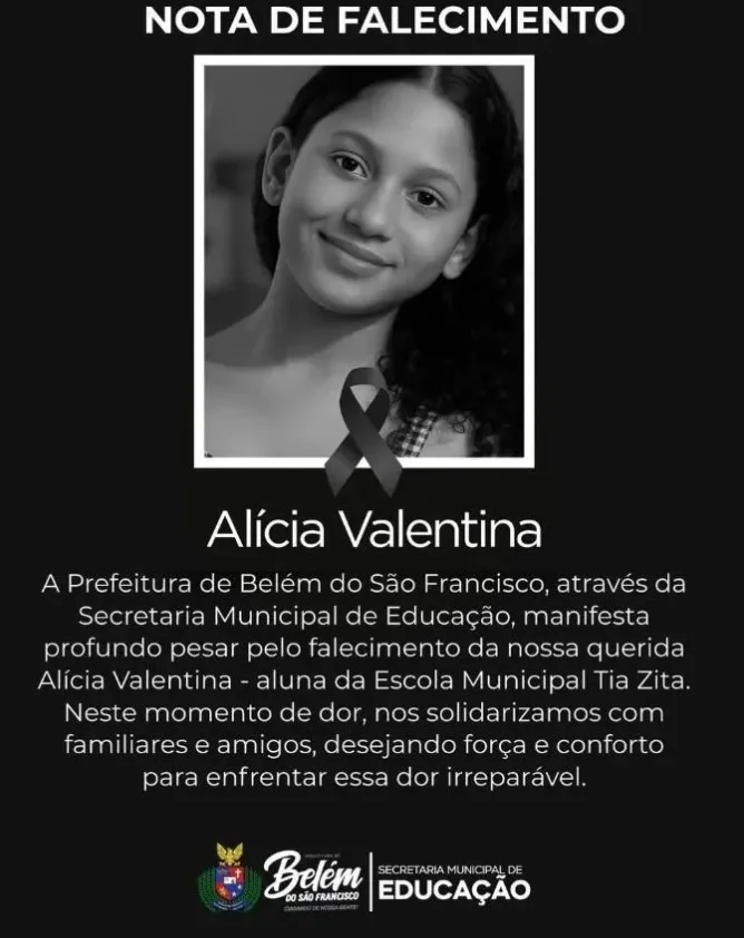 Nota de Falecimento Alicia Valentina