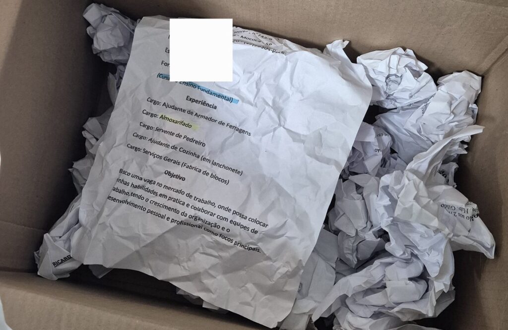 currículos usados embalagem